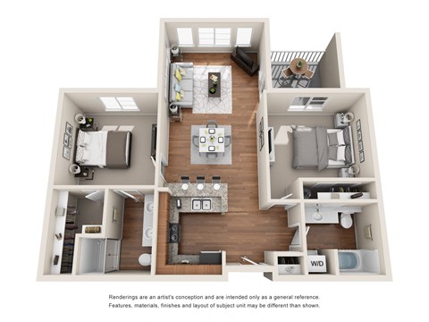 Floor plan for 2 beds, 2 baths, 984 sqft